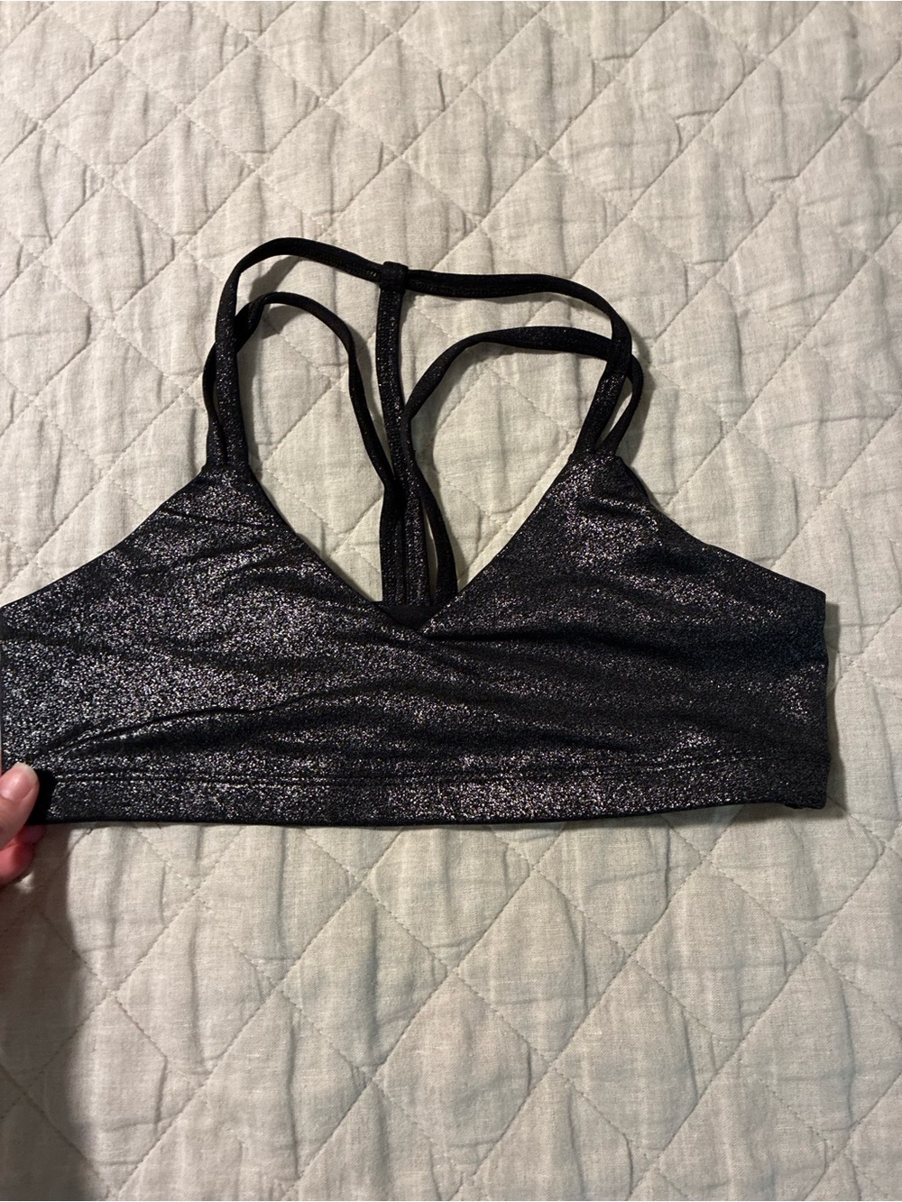 Beyond Yoga Metallic Black Strappy Sports Bra